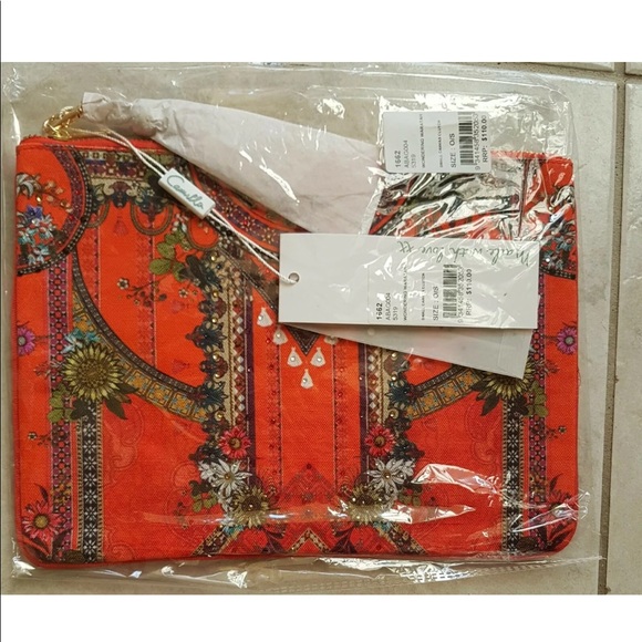 CAMILLA *Wondering Waratah* orange boho small canvas clutch pouch